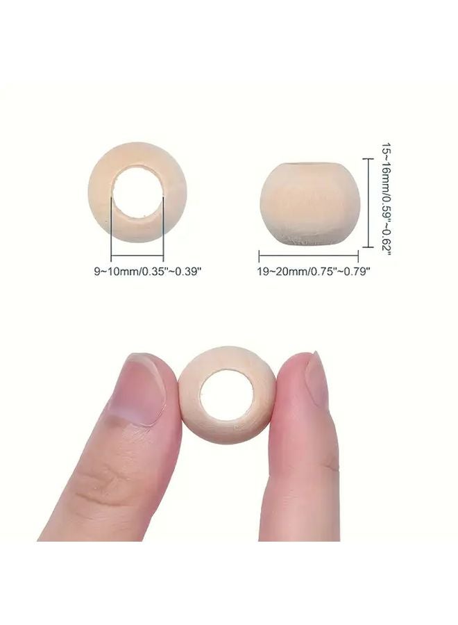 50 قطعة من الخرز الخشبي الطبيعي مقاس 18 مم بفتحات كبيرة للحرف اليدوية DIY - Image 4